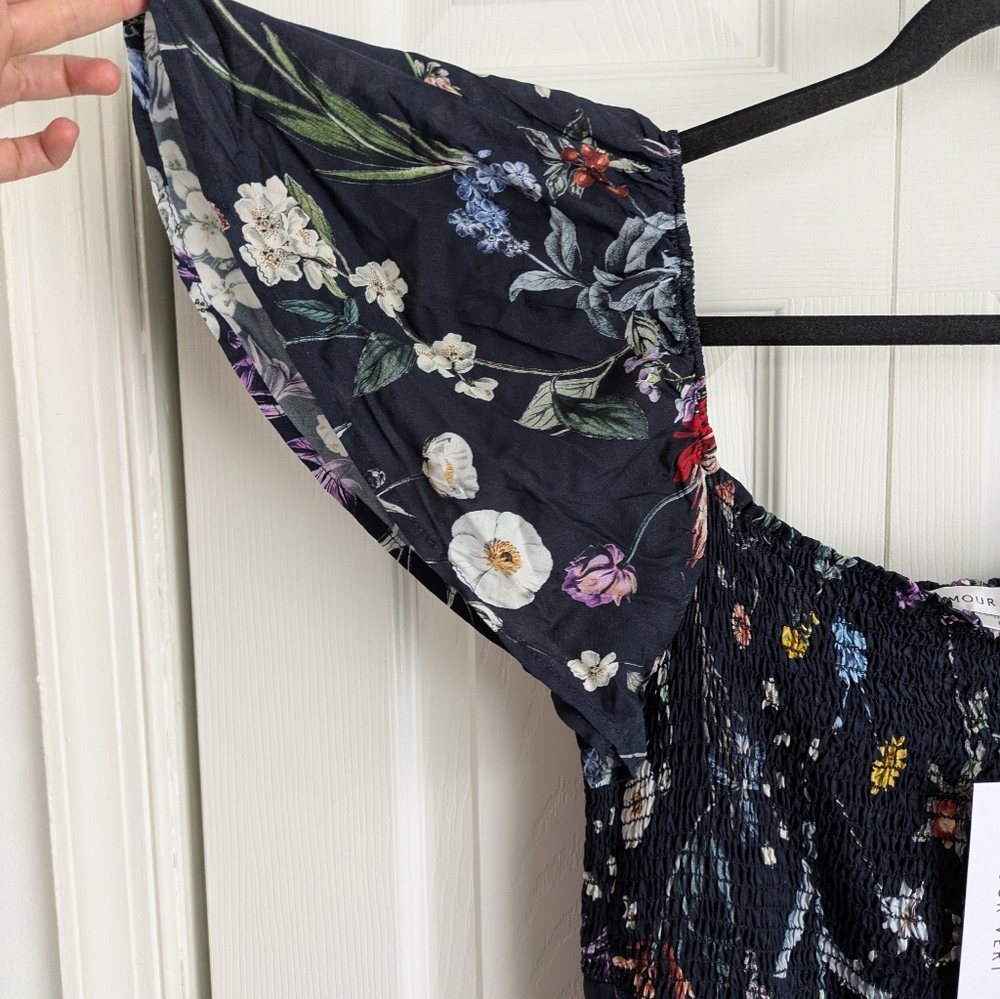 Amour Vert Dina Gemini Viscose Floral Navy Midi Dress - Picture 3 of 13